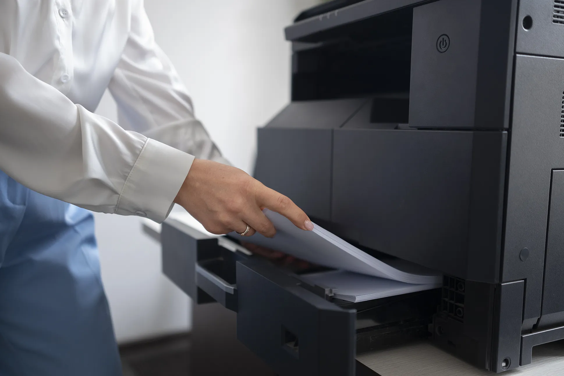 woman work office using printer